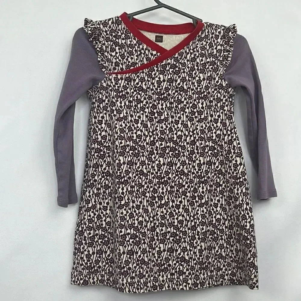 Tea purple and cream knit dress long sleeve E UC size 3
